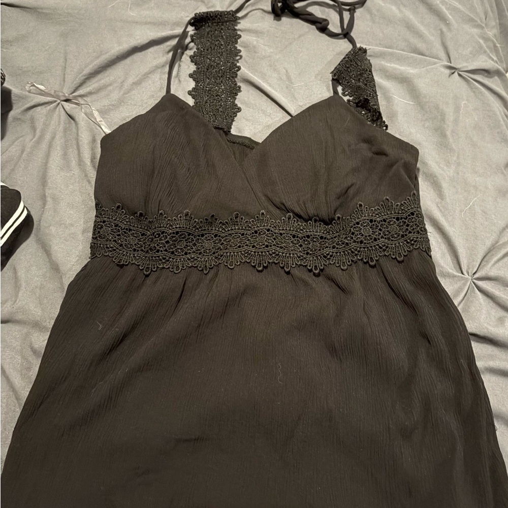 Black Lace Trim Tank Top